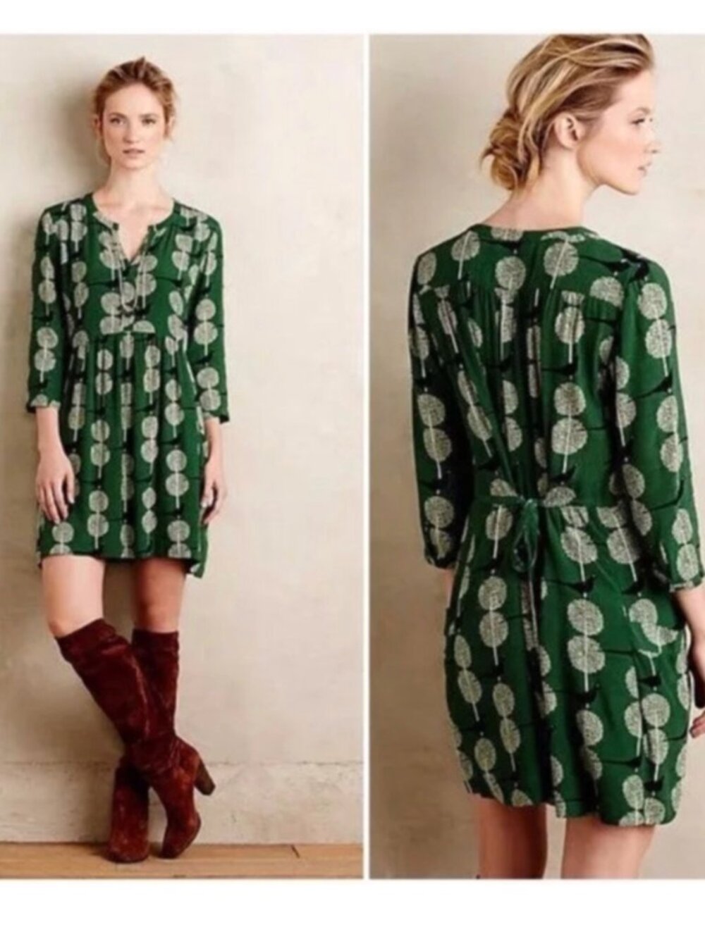 Anthropologie Maeve Devery Green Peacock Dress XXSP NWT